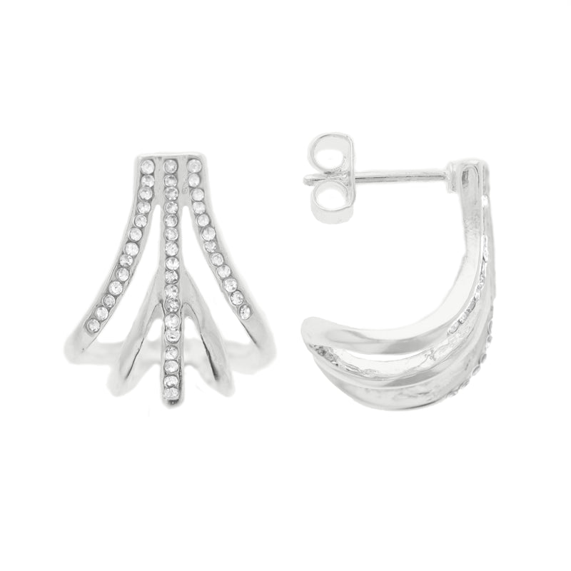 Oroclone Silver Plated Three Five Row Gap Earring with Crystal