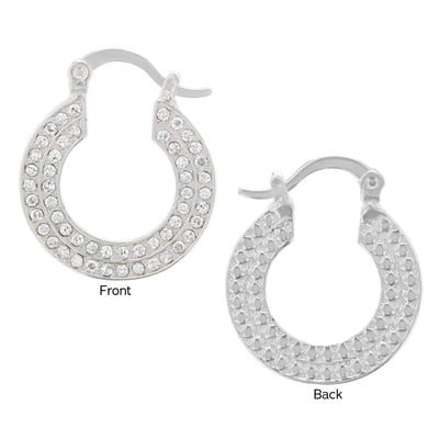 Oroclone Silver Plated Pancake Earring with Two Rows of Crystal