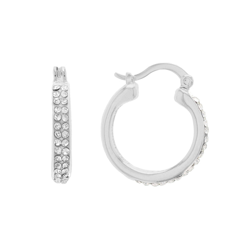 Oroclone Silver Plated Hoop Earring with Two Rows of Crystal