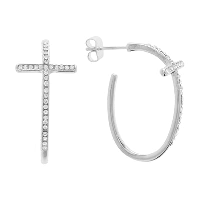 Oroclone Silver Plated Cross Earring with Crystals