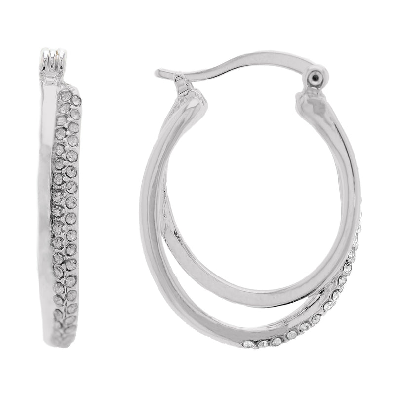 Oroclone Silver Plated Oval Bypass Earring with Crystals