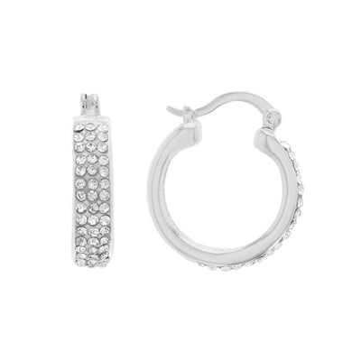 Oroclone Silver Plated Three Row Crystal 5.5mm X 20mm Hoop Earring