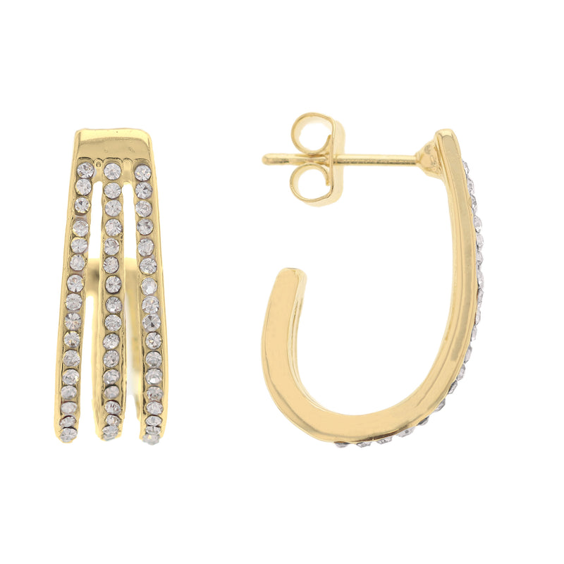 Oroclone Gold Plated 3 Row Gap Crystal J-Hoop Earring